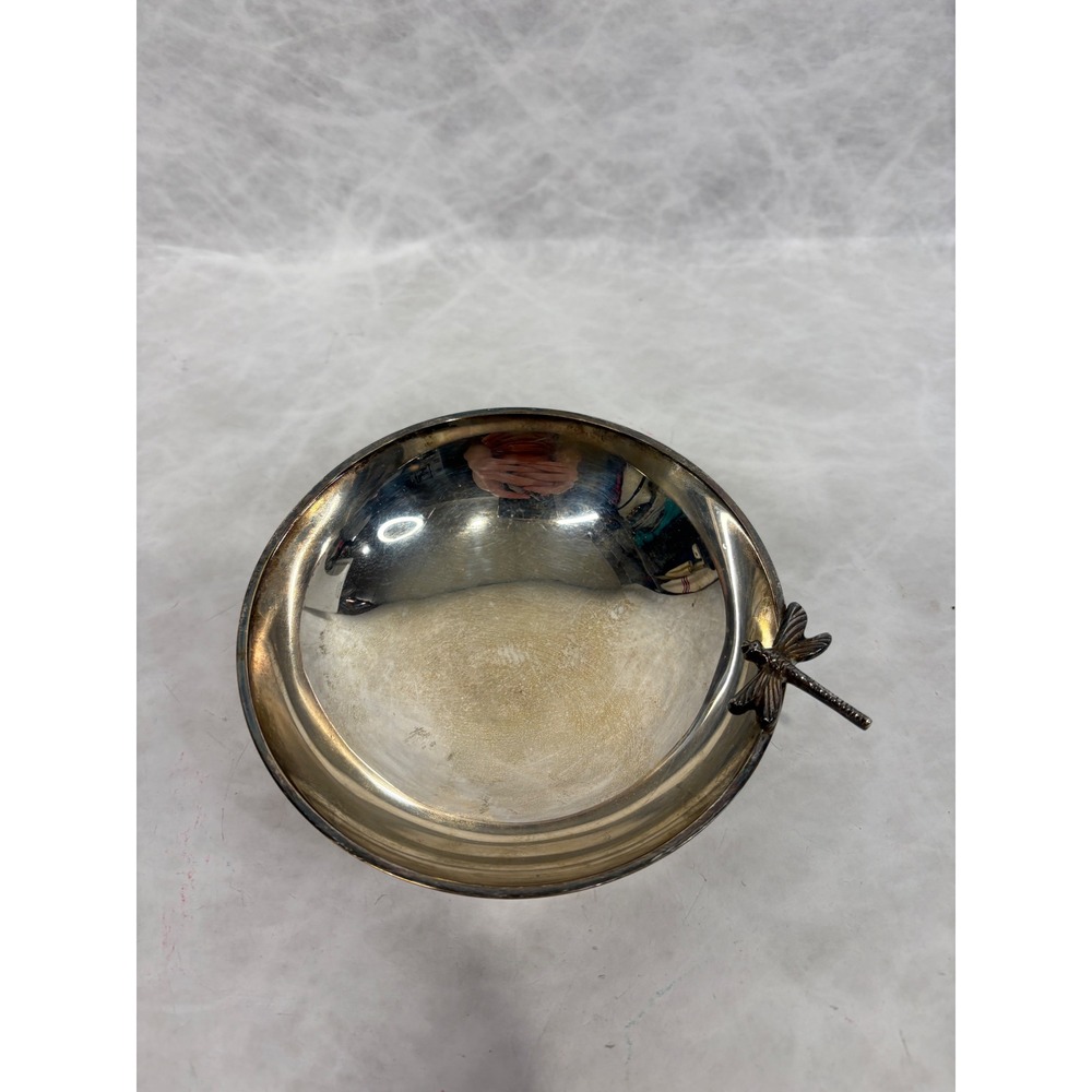 Vintage Silver Plated Dragonfly Decorative Catchall Bowl Trinket Dish 5 inch